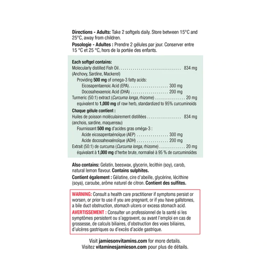 Jamieson Omega 3 + Turmeric 75ct Softgels - Image 3