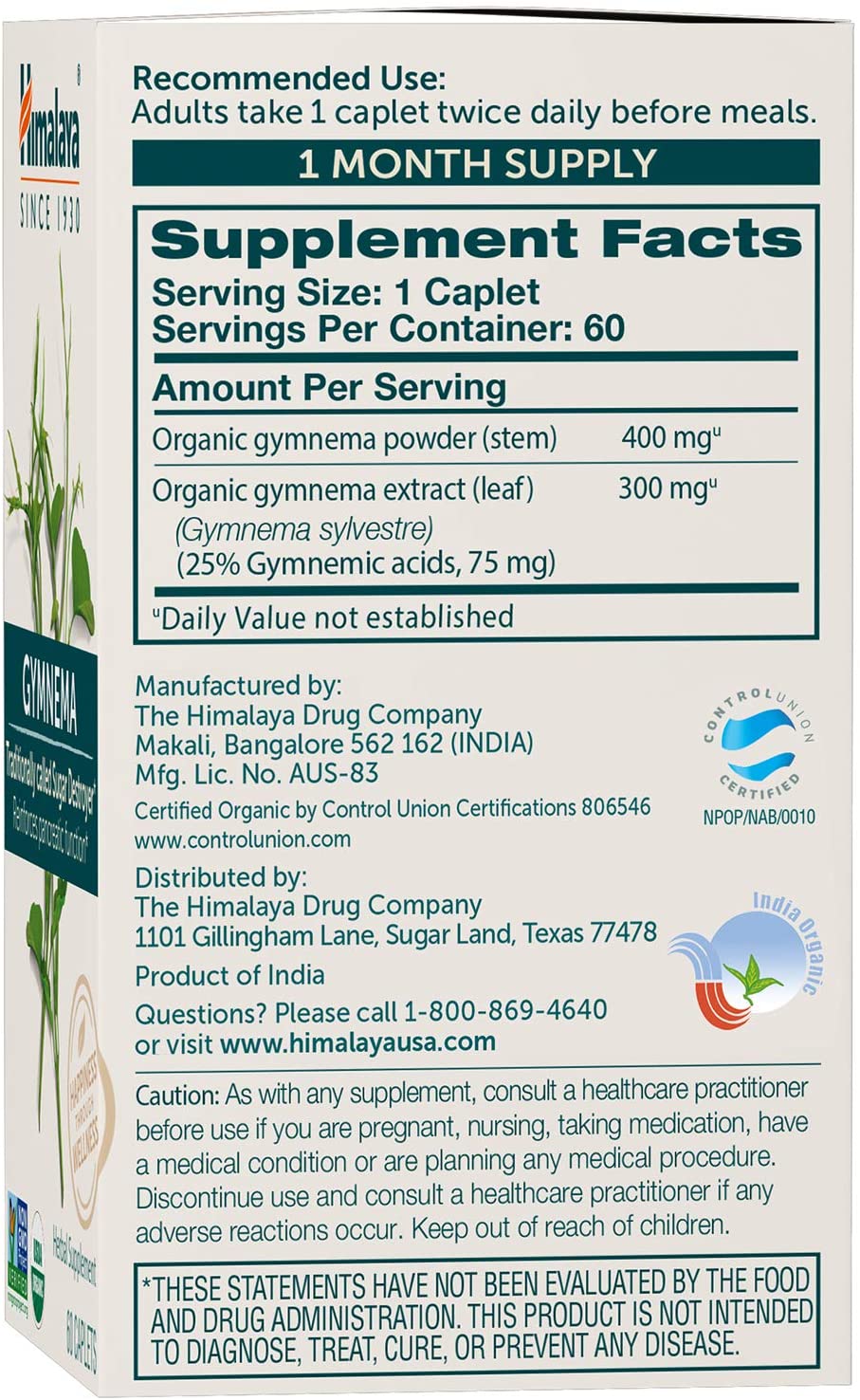 Himalaya Organic Gymnema for Blood Sugar Support and Metabolism, 700 mg, 60 Caplets - Image 3