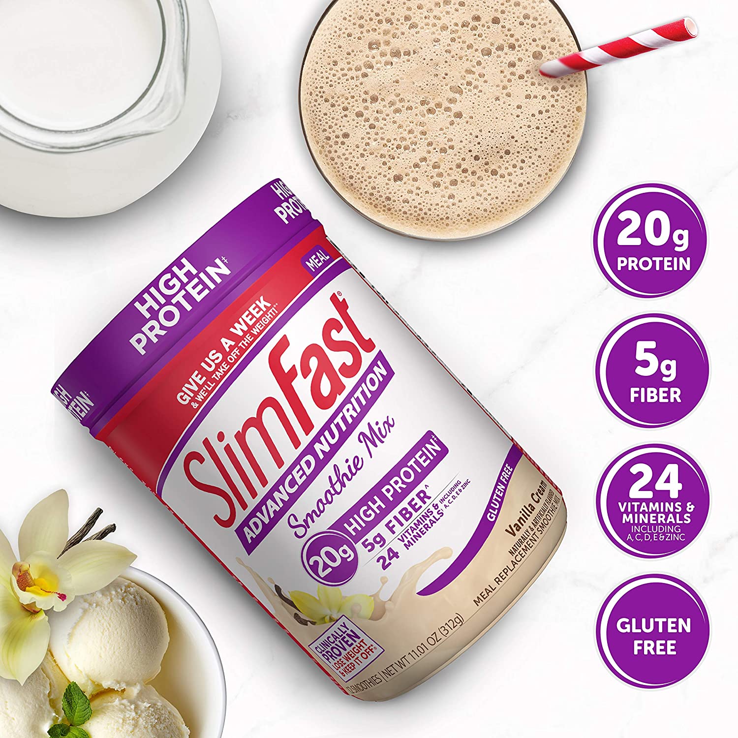 SlimFast Advanced Nutrition Vanilla Cream Smoothie Mix - Weight Loss Meal Replacement - 20g Protein - 11 Oz. Canister - Image 5