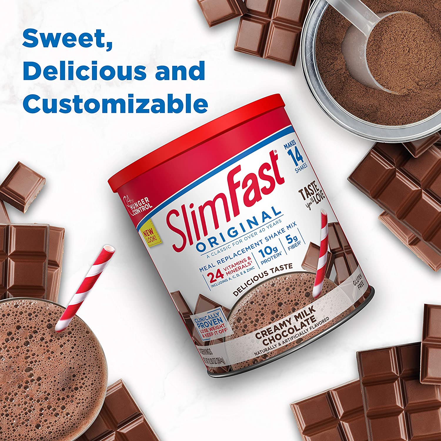 SlimFast Meal Replacement Powder, Original Creamy Milk Chocolate, Weight Loss Shake Mix, 10g of Protein,12.83oz - Image 4