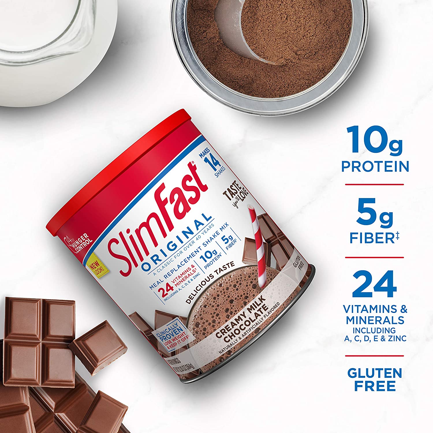 SlimFast Meal Replacement Powder, Original Creamy Milk Chocolate, Weight Loss Shake Mix, 10g of Protein,12.83oz - Image 3