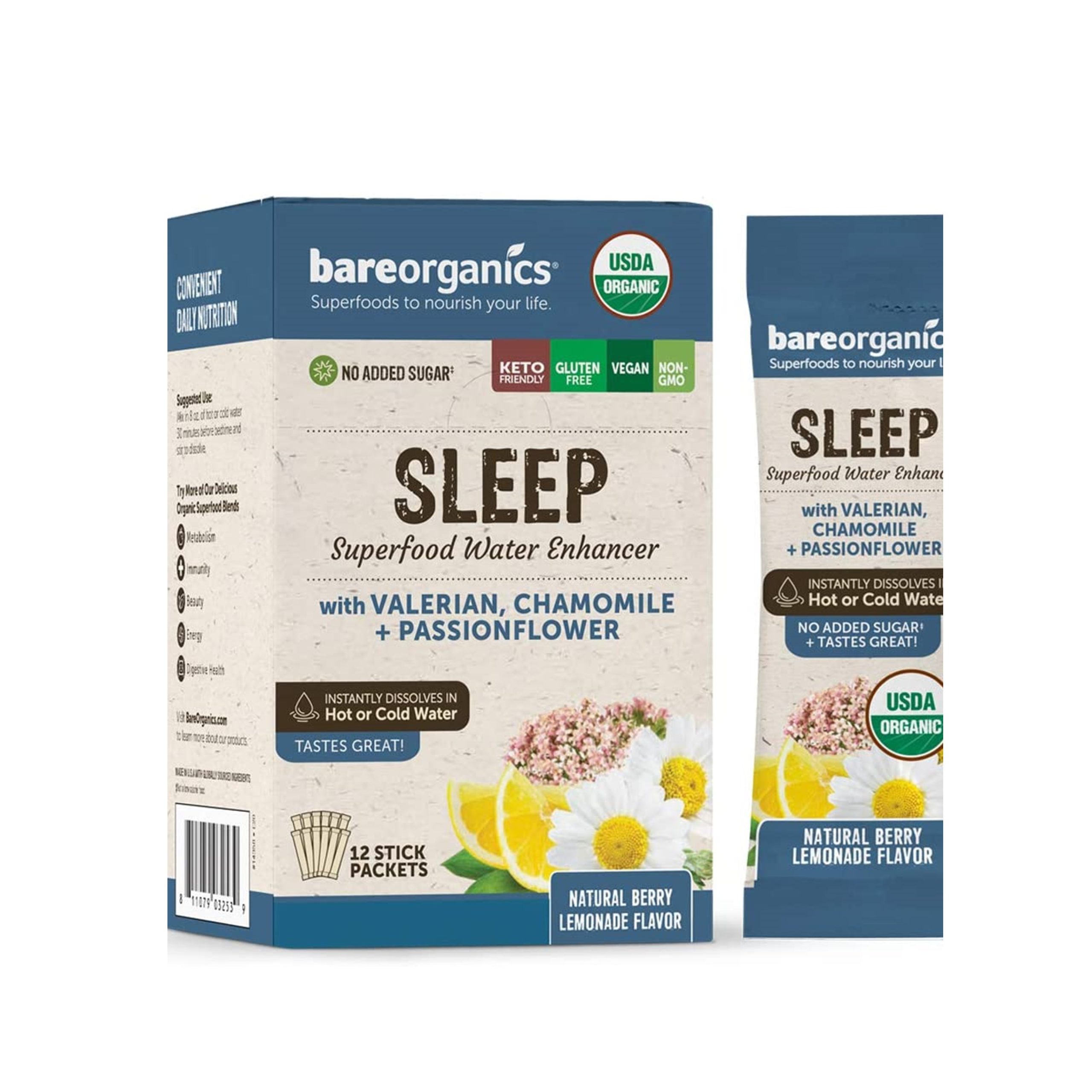 BareOrganics Bareorganics On-the-go Sleep Superfood Water Enhancer (organic) (12 Stick Packs)