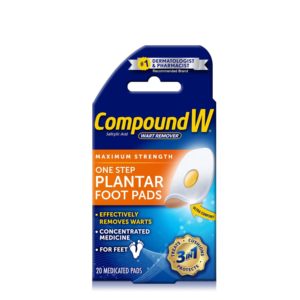 Compound W Maximum Strength One Step Plantar Wart Remover Foot Pads, 20 Count