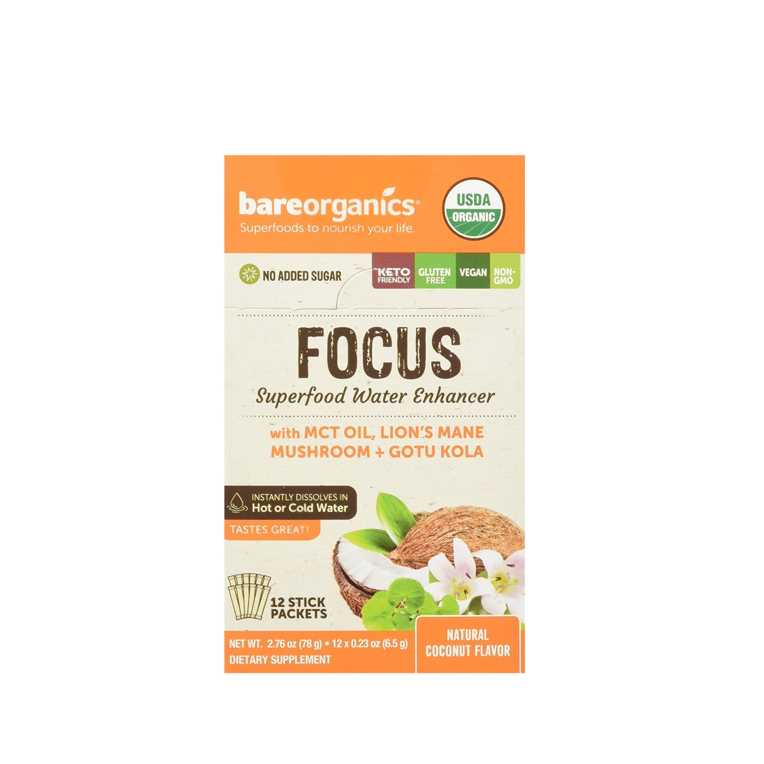 BareOrganics On-The-go 12ct Focus Blend (Superfood Water Enhancer)