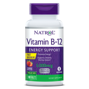 Natrol Vitamin B-12  Energy Support, 5,000 mcg, Strawberry Fast Dissolve Tablets, 100ct