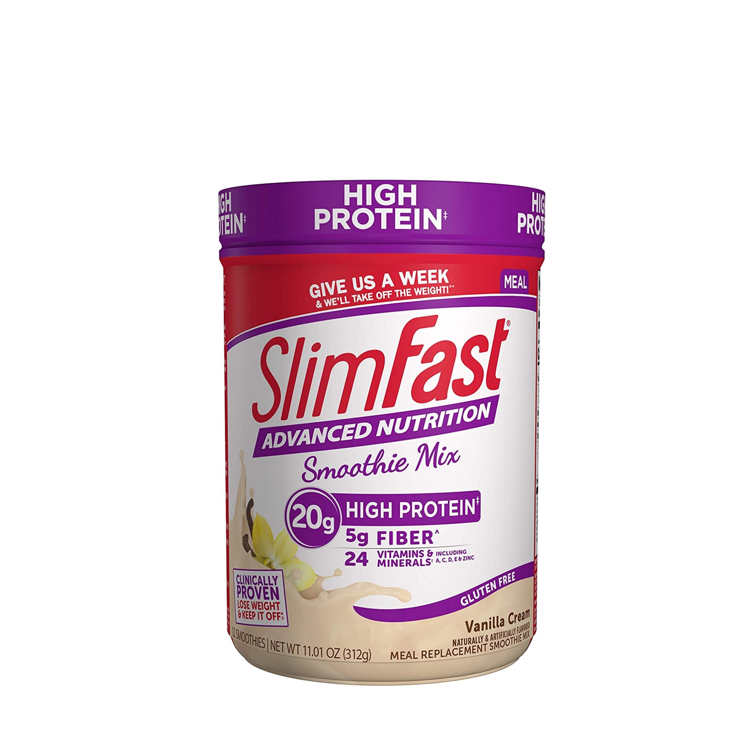 SlimFast Advanced Nutrition Vanilla Cream Smoothie Mix - Weight Loss Meal Replacement - 20g Protein - 11 Oz. Canister