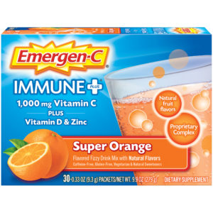 Emergen-C Immune Support Drink Mix by Emergen-C, Daily Immunity Supplement with Vitamin D, Zinc, Antioxidants and Electrolytes, Super Orange, 1000mg, 30 Count