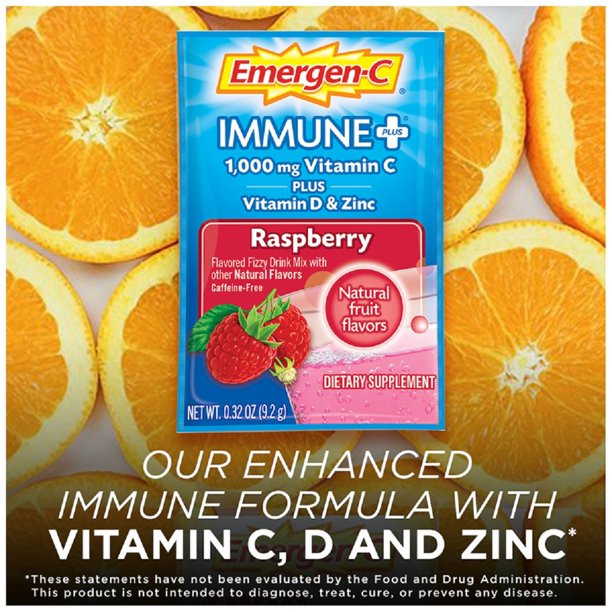 Emergen-C Immune Plus Vitamin C Supplement Powder, Raspberry, 30 Ct - Image 4