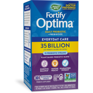 Nature’s Way Fortify Optima Daily Probiotic, 35 Billion, 15 Strains, Prebiotic, 30 Capsules