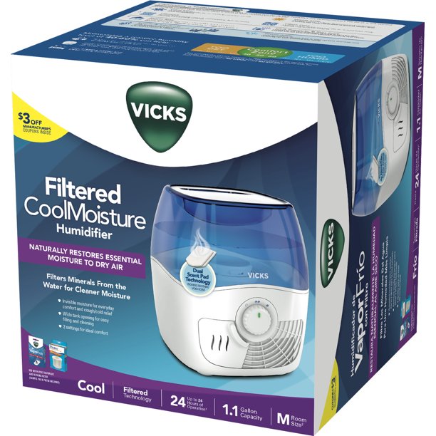 Vicks 1.1 Gallon Filtered Cool Moisture Humidifier, VEV400, White/Blue - Image 7