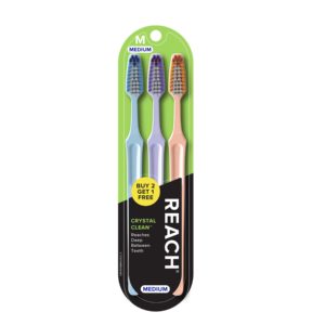 REACH Crystal Clean Toothbrush with Medium Bristles, 3 Count