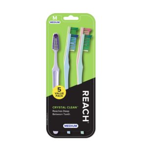 REACH Crystal Clean Toothbrush with Medium Bristles, 5 Count