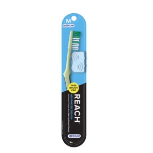 REACH Advanced Design Toothbrush with Medium Bristles and Toothbrush Cap, 1 Count
