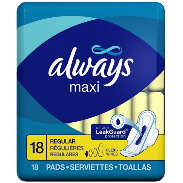 Always Maxi Regular With Wings, Unscented Pads 18 ea