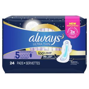 Always Ultra Thin Overnight Pads, Winged, Unscented, Size 5, 24 Ct