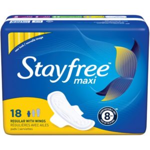 STAYFREE Maxi Pads Regular With Wings, 18 Each
