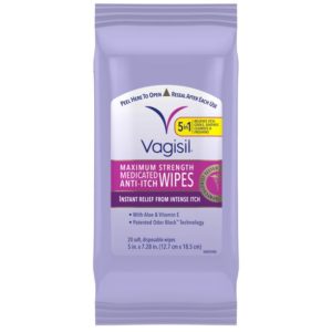 Vagisil Anti-Itch Medicated Wipes, Maximum Strength For Instant Relief, 20 Wipes