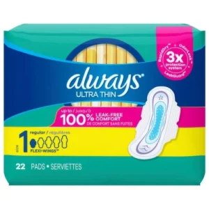 Always Ultra Thin Pads with Wings, Regular, Unscented, 22 Ct3