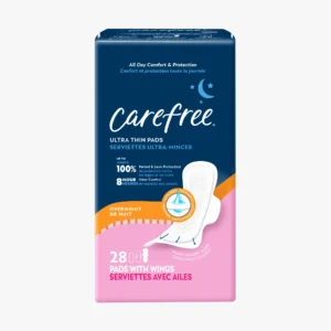 Carefree Ultra Thin, Overnight Pads with Wings, Unscented, 28 Ct