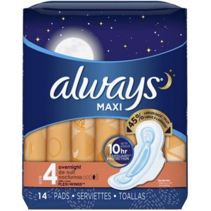 Always Maxi Overnight Pads with Wings, Size 4, Unscented 16 ea