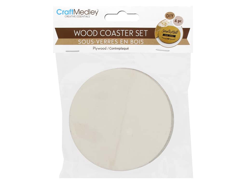 Multicraft Wood Coaster 9.5 cm Round 4 pc
