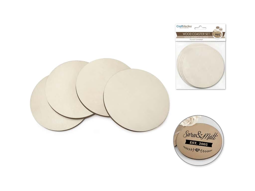 Multicraft Wood Coaster 9.5 cm Round 4 pc - Image 3