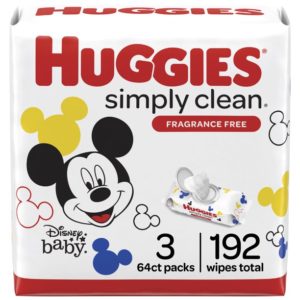 Huggies Simply Clean Unscented Baby Wipes, 3 Flip-Top Packs (192 Wipes Total) (Packaging may vary)