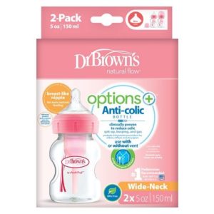 Dr. Brown’s WB52601-ESX Options+ Wide-Neck Bottle, PP, PINK, 2-Pack