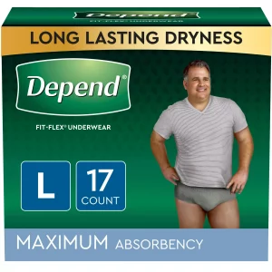Depend Fit-Flex Men's Maximum Adult Incontinence Underwear, L, Grey, 17 Count (Packaging may vary)