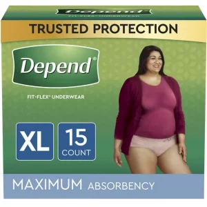 Depend Fit-Flex Adult Incontinence Underwear for Women, Maximum Absorbency, Extra-Large, Light Pink, 15 Count