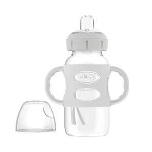 Dr. Brown's Wide-Neck Transitional Sippy Bottle with Silicone Handles 9 oz/270 mL, Gray, 1-Pack