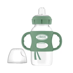 Dr. Brown's Wide-Neck Transitional Sippy Bottle with Silicone Handles 9 oz/270 mL, Green, 1-Pack