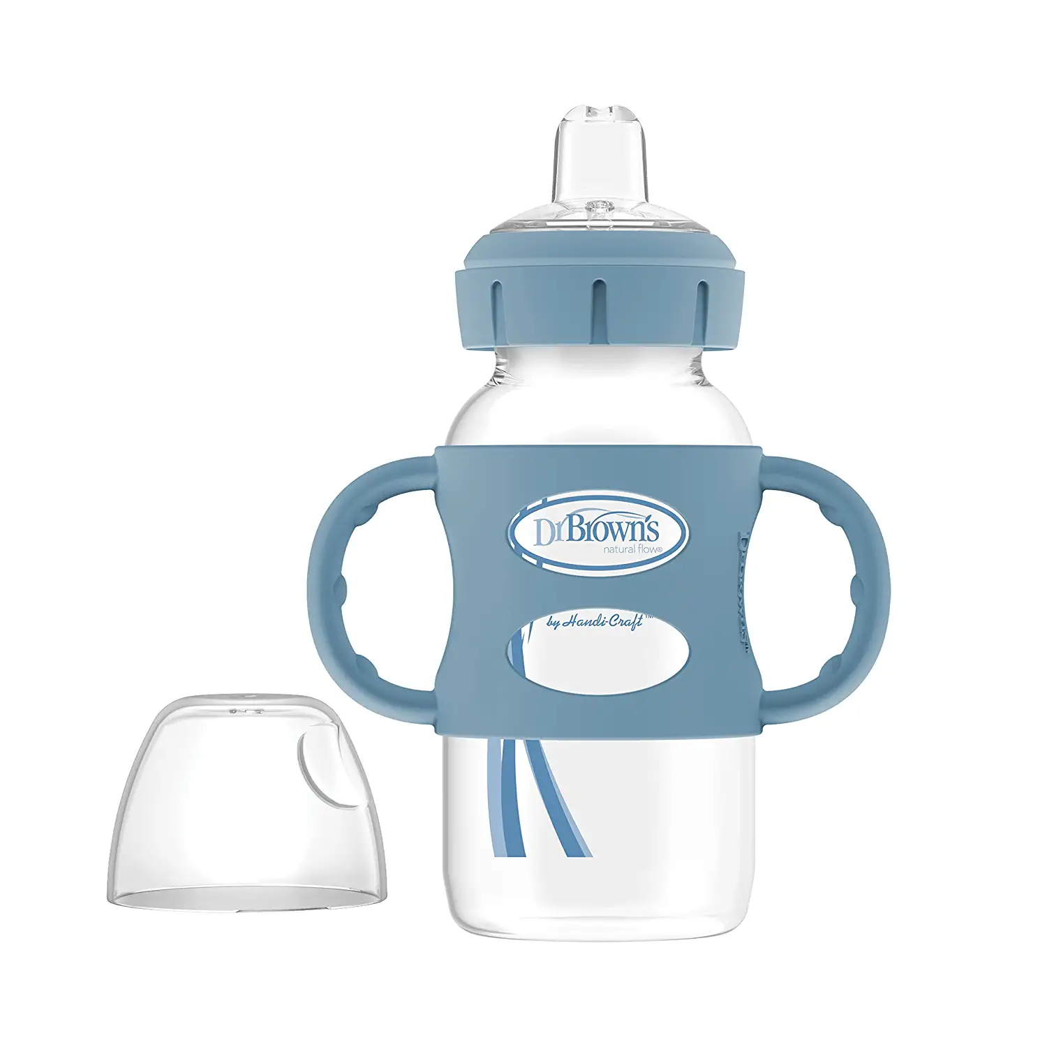 Dr. Brown's Milestones Wide-Neck Transition Sippy Bottle with Silicone Handles - Light Blue - 9oz - 6m+