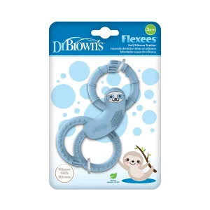 Dr. Brown's Flexees Sloth Teether for Infant & Baby, Blue, 100% Silicone, BPA Free, 3m+