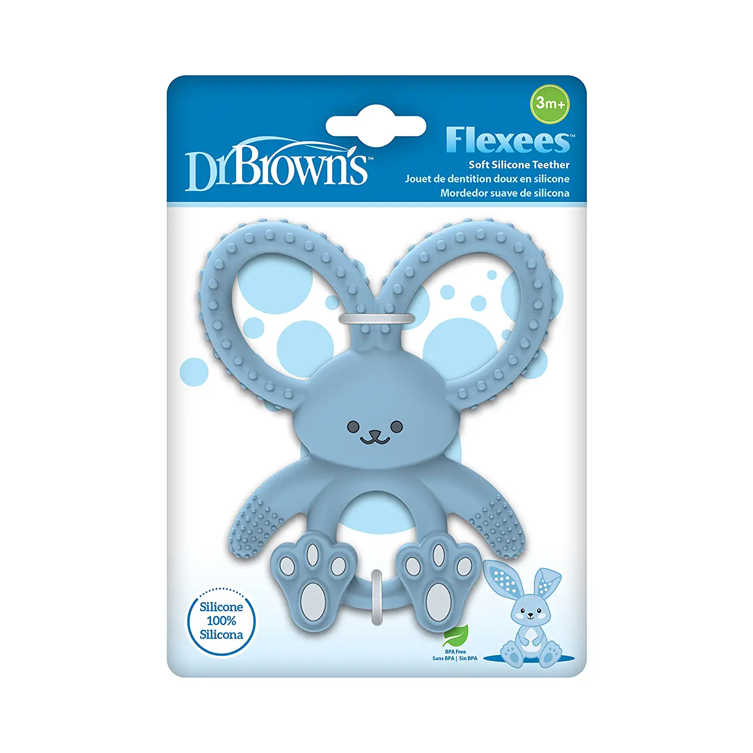 Dr. Brown's Flexees Bunny Teether for Infant & Baby, Blue, 100% Silicone, BPA Free, 3m+