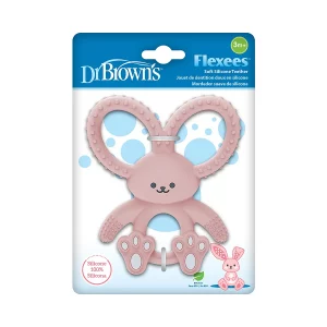 Dr. Brown's Flexees Bunny Teether for Infant & Baby, Pink, 100% Silicone, BPA Free, 3m+ ONLINE ONLY