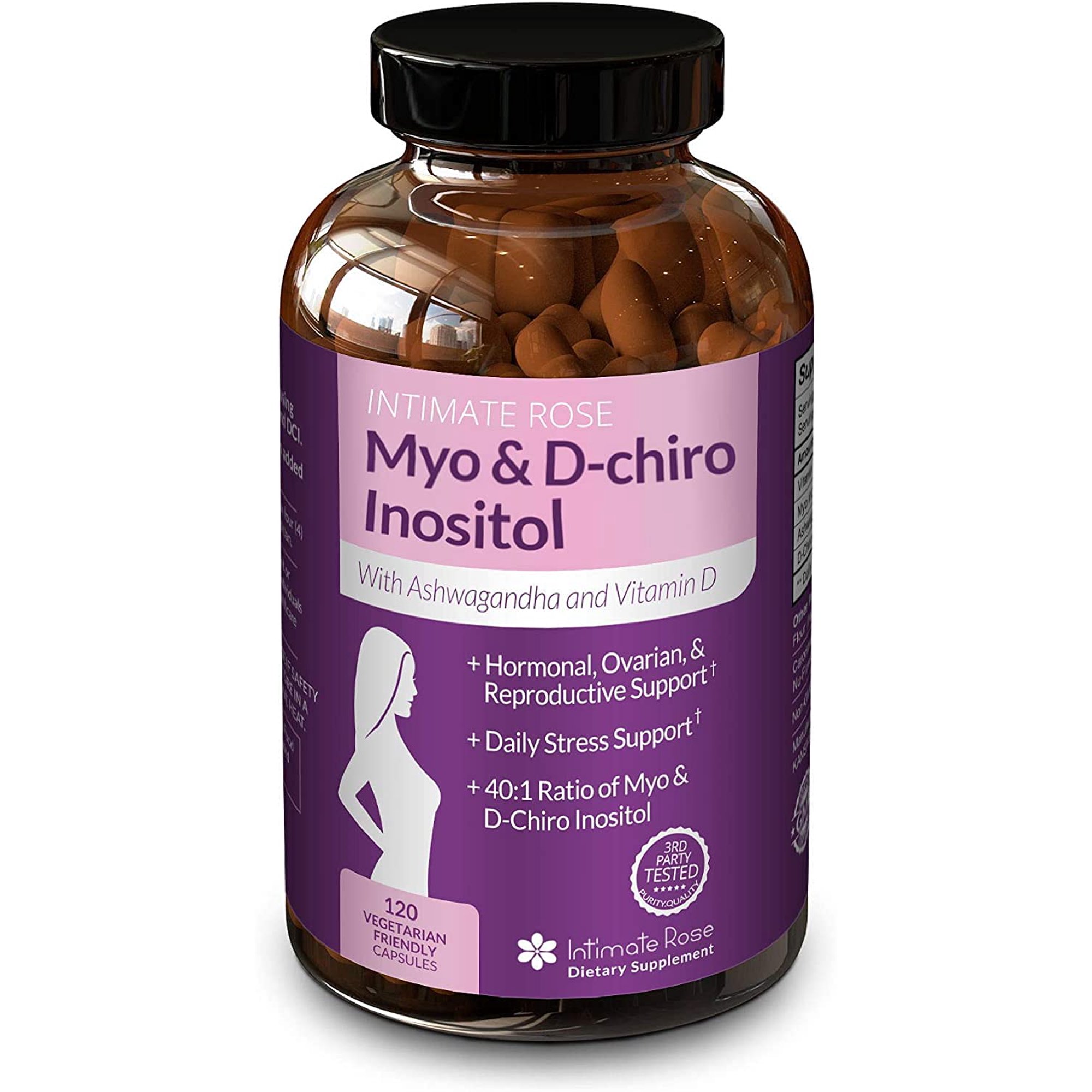 Intimate Rose Myo and D Chiro Inositol Supplement Vitamin D3 and Ashwagandha 120 Capsules
