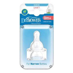 Dr. Brown's Narrow Baby Bottle Nipples, Level 1, Slow Flow - 0m+ - 2pk