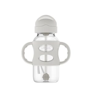 Dr. Brown's Wide-Neck Sippy Straw Bottle with Silicone Handles, 270 Ml, Gray Color 9oz