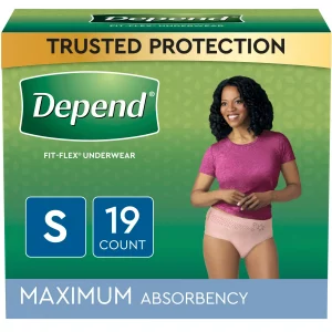 Depend Fit-Flex Women's Maximum Adult Incontinence Underwear, S, Light Pink, 19 Count (Packaging may vary)