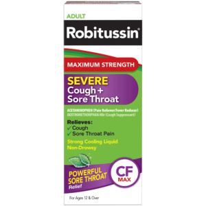 Robitussin Adult Maximum Strength Severe Cough and Sore Throat Relief Syrup, 4 Oz