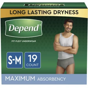 Depend Fit-Flex Adult Incontinence Underwear for Men, Maximum Absorbency, Small/Medium, Grey, 19 Count (Packaging may vary)