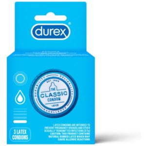 Durex Classic Latex Condoms, 3 ct