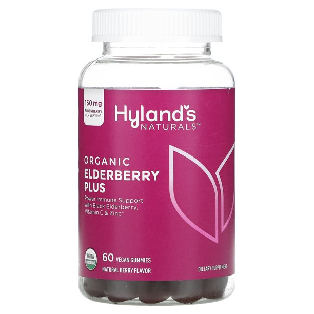 Hyland's Organic Elderberry Plus Gummies, Natural Berry, 60 Vegan Gummies