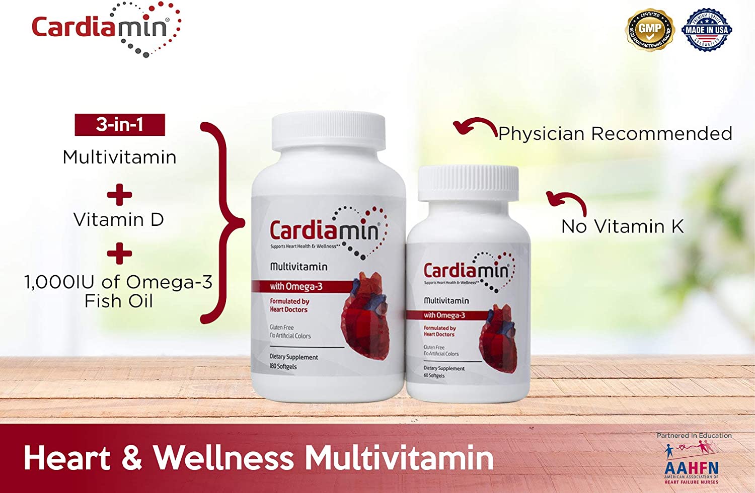 Cardiamin Heart Health and General Wellness Multivitamins + Omega 3, 60 Softgels - Image 3