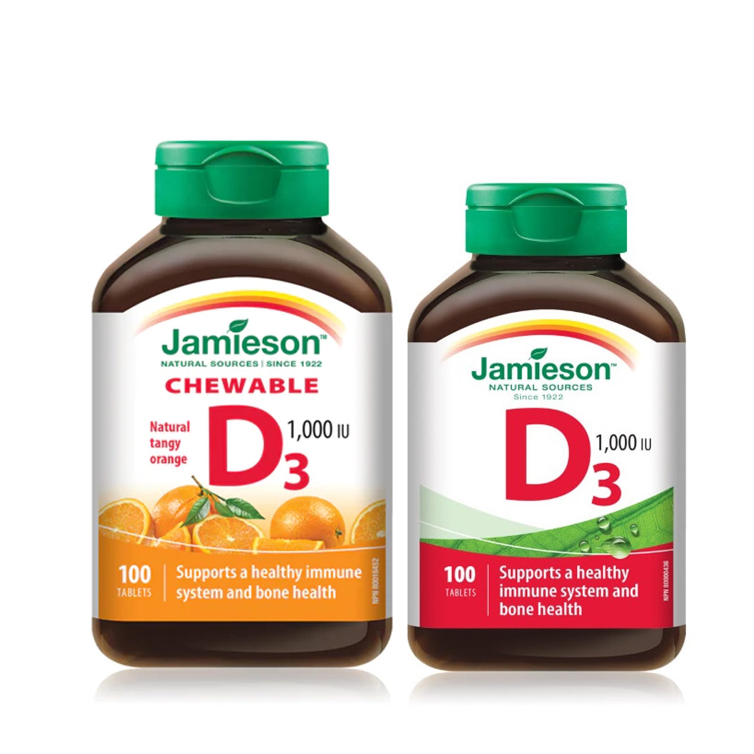 Jamieson Vitamin D3 1000IU 100ct Chewable Tablets + Jamieson D3 1000iu 100ct Tablets BANDED OFFER