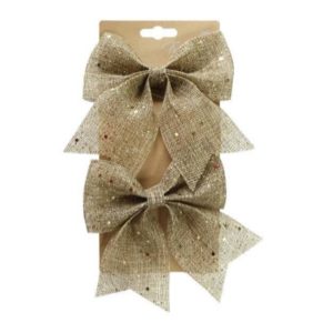 Burlap Glitter Bow 2pc 12x13cm