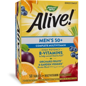 Nature’s Way Alive! Men’s 50+ Complete Multivitamin, Supports Healthy Aging*, Supports Cellular Energy*, B-Vitamins, Gluten-Free, 50 Tablets