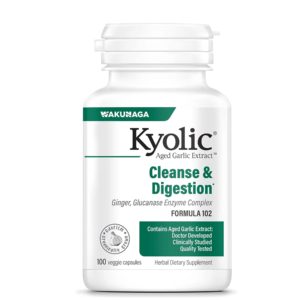 Kyolic Aged Garlic Extract Formula 102, Cleanse & Digestion, Ginger and Glucanase Enzyme Complex, 100 Vegetarian Capsules (Packaging May Vary)