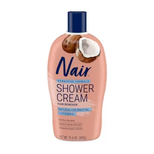 Nair Sensitive Formula Shower Cream Hair Remover with Coconut Oil and Vitamin E, 12.6oz (Packaging may Vary(